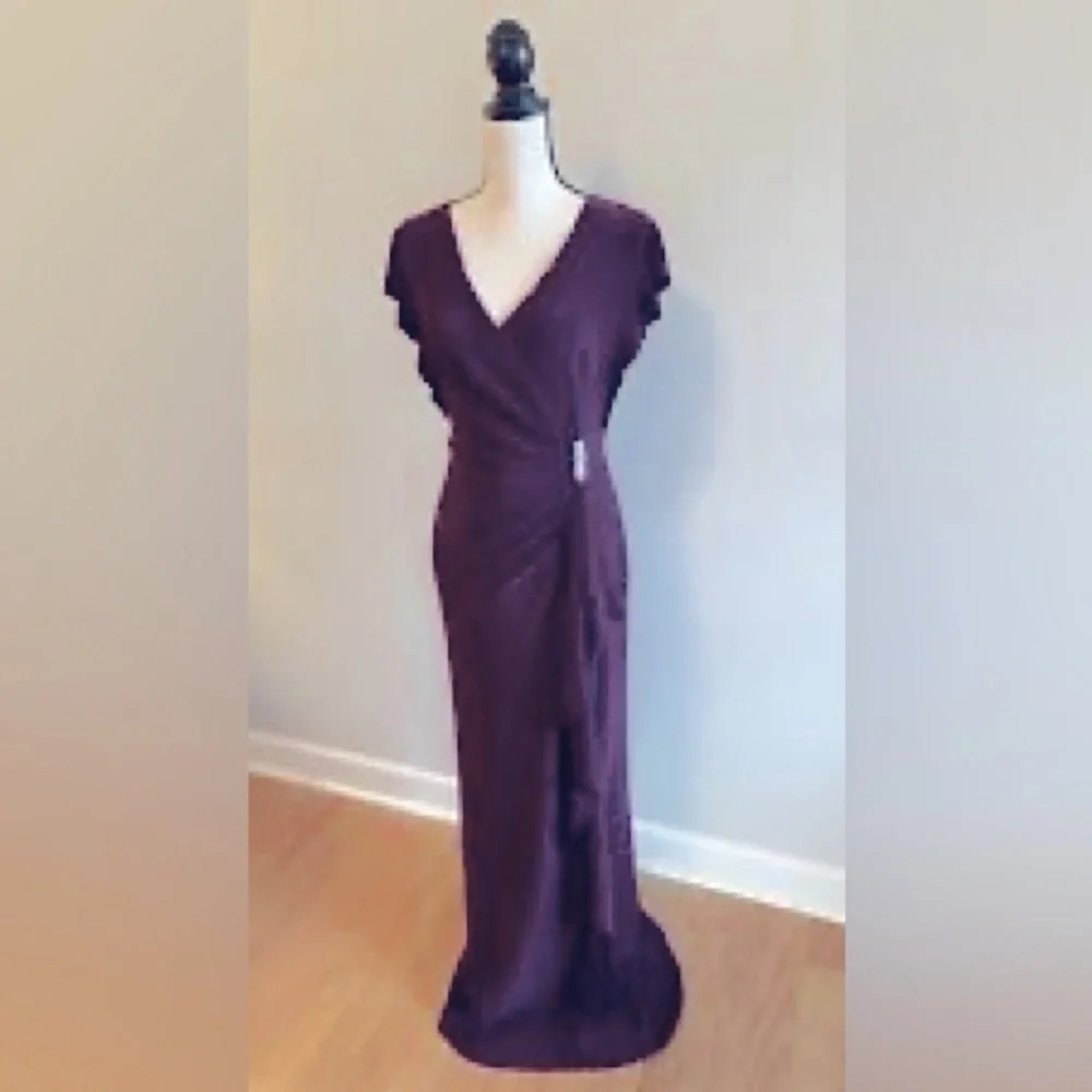 Ralph Lauren Ruffle Long Gown 6 Rhinestone Elegant Burgundy Purple Maxi Dress - Picture 4 of 4